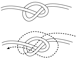 diagram of square knot used for tying a rope halter